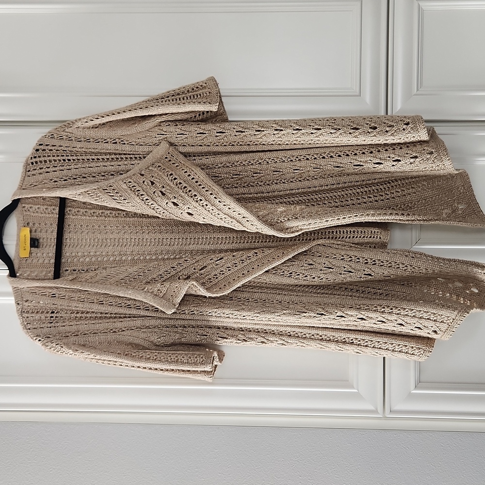 St. John Tan Open-Front Cardigan Size Large - Picture 2 of 7